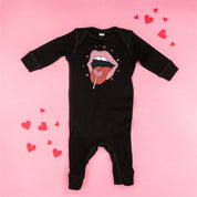 Valentine's Day Lips With Heart Lollipop - Baby Sleeper Little Mama Shirt Shop