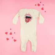 Valentine's Day Lips With Heart Lollipop - Baby Sleeper Little Mama Shirt Shop