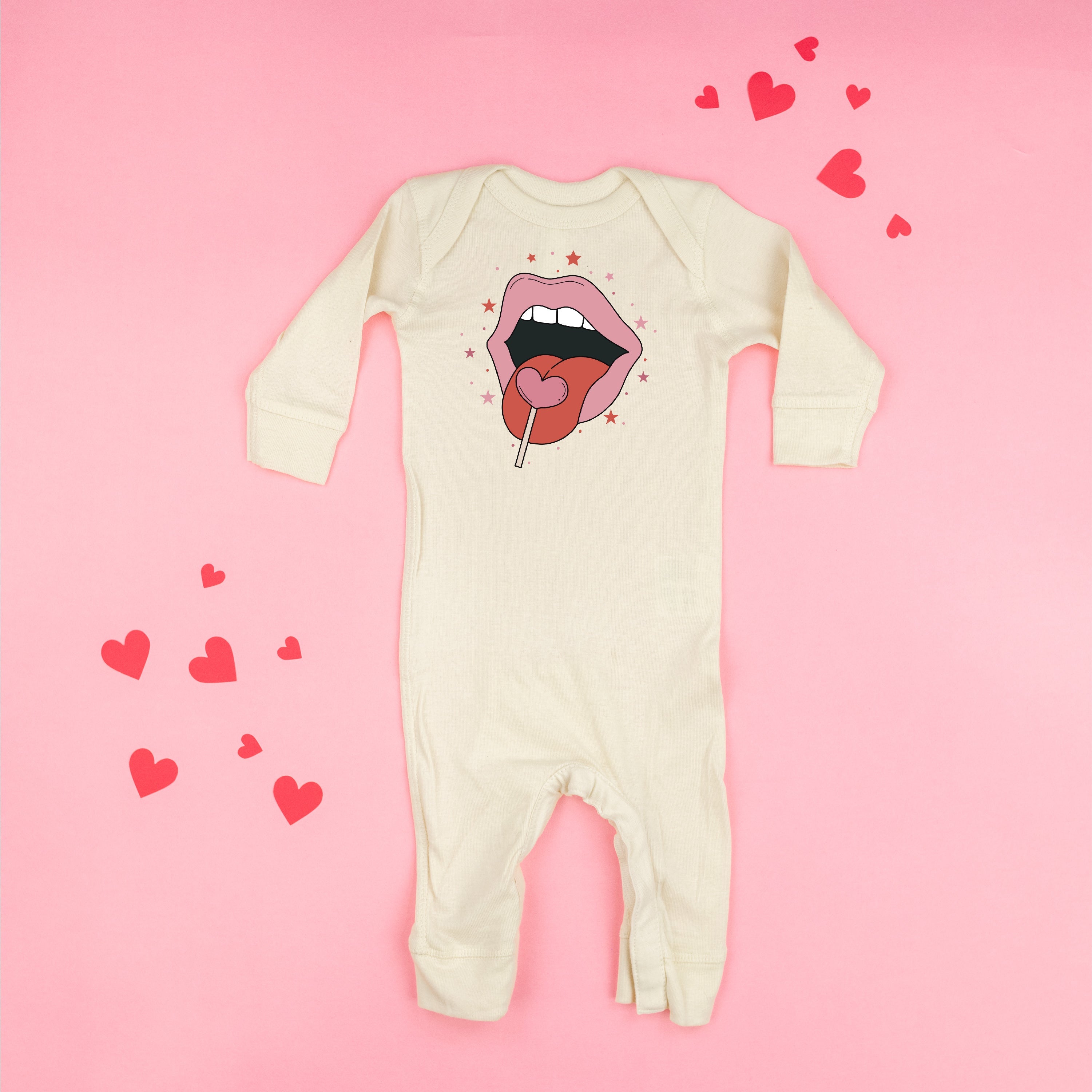 Valentine's Day Lips With Heart Lollipop - Baby Sleeper Little Mama Shirt Shop