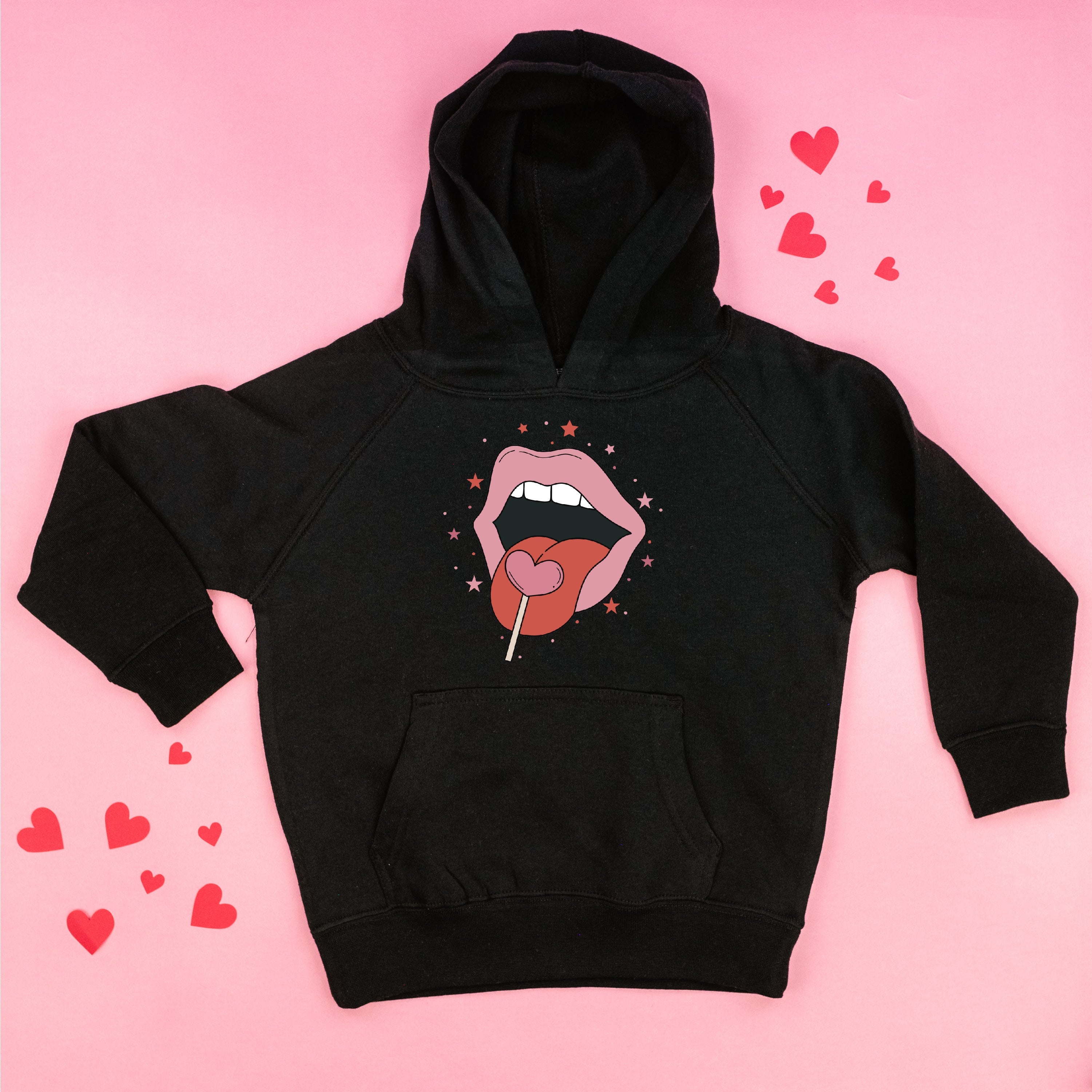Valentine's Day Lips With Heart Lollipop - Child HOODIE Little Mama Shirt Shop