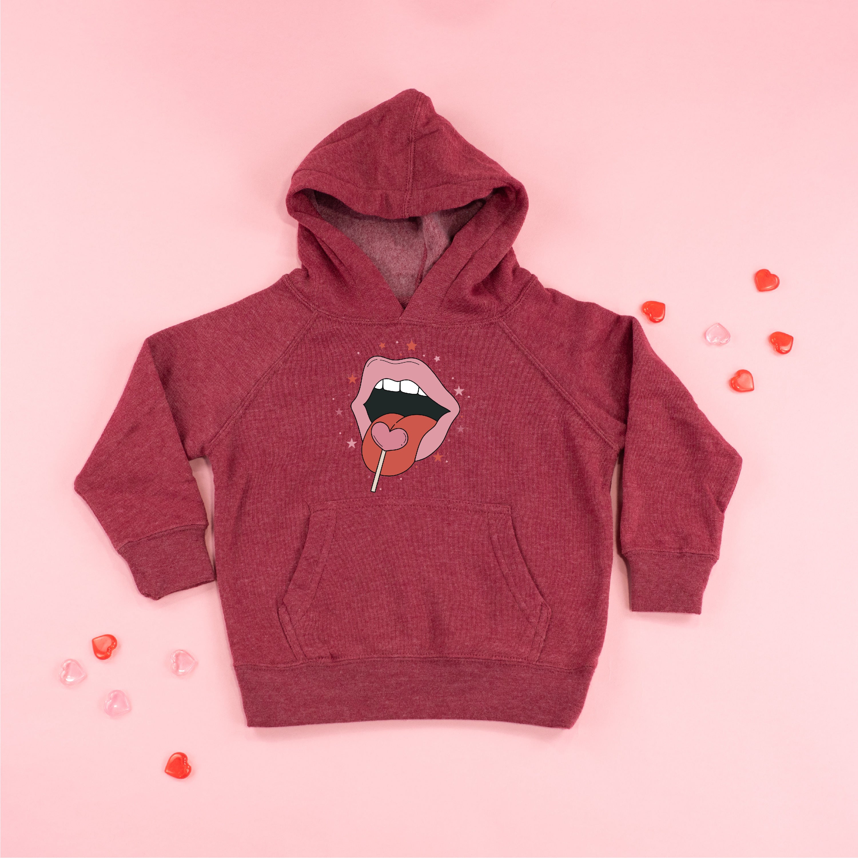 Valentine's Day Lips With Heart Lollipop - Child HOODIE Little Mama Shirt Shop