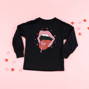 Valentine's Day Lips With Heart Lollipop - Child Long Sleeve Tee Little Mama Shirt Shop