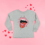 Valentine's Day Lips With Heart Lollipop - Child Long Sleeve Tee Little Mama Shirt Shop