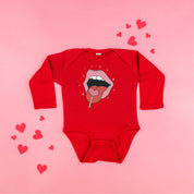 Valentine's Day Lips With Heart Lollipop - Child Long Sleeve Tee Little Mama Shirt Shop
