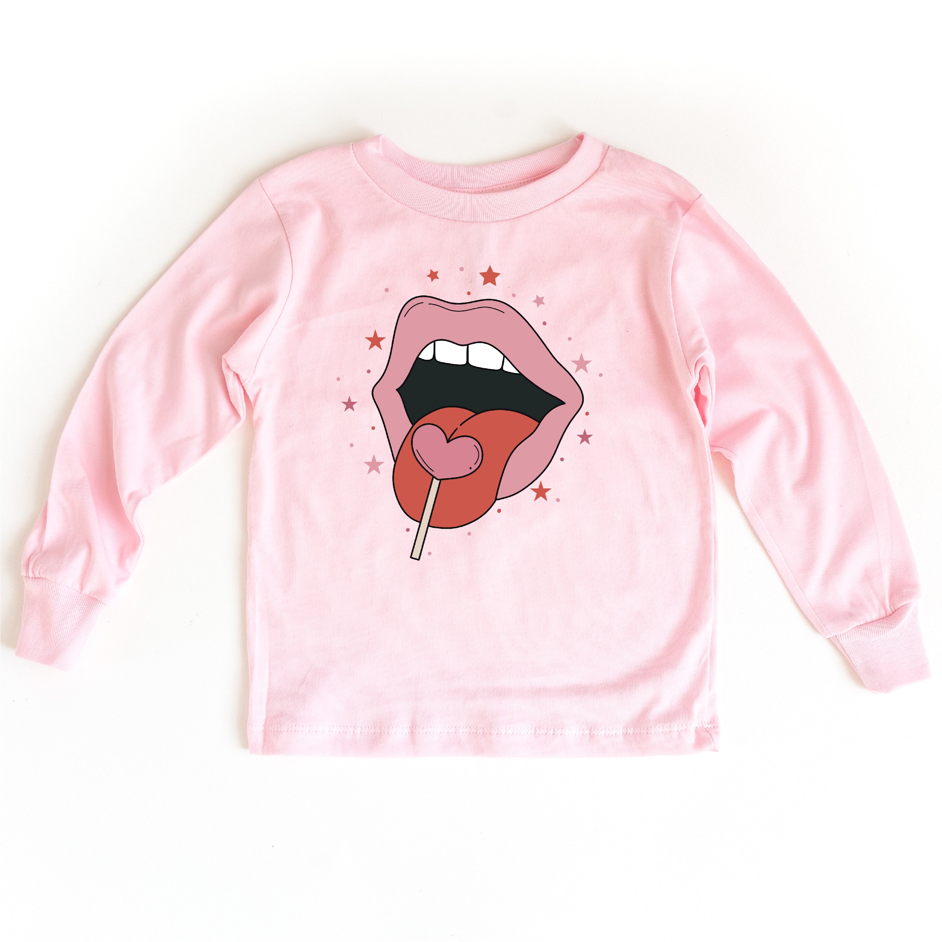 Valentine's Day Lips With Heart Lollipop - Child Long Sleeve Tee Little Mama Shirt Shop