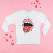 Valentine's Day Lips With Heart Lollipop - Child Long Sleeve Tee Little Mama Shirt Shop