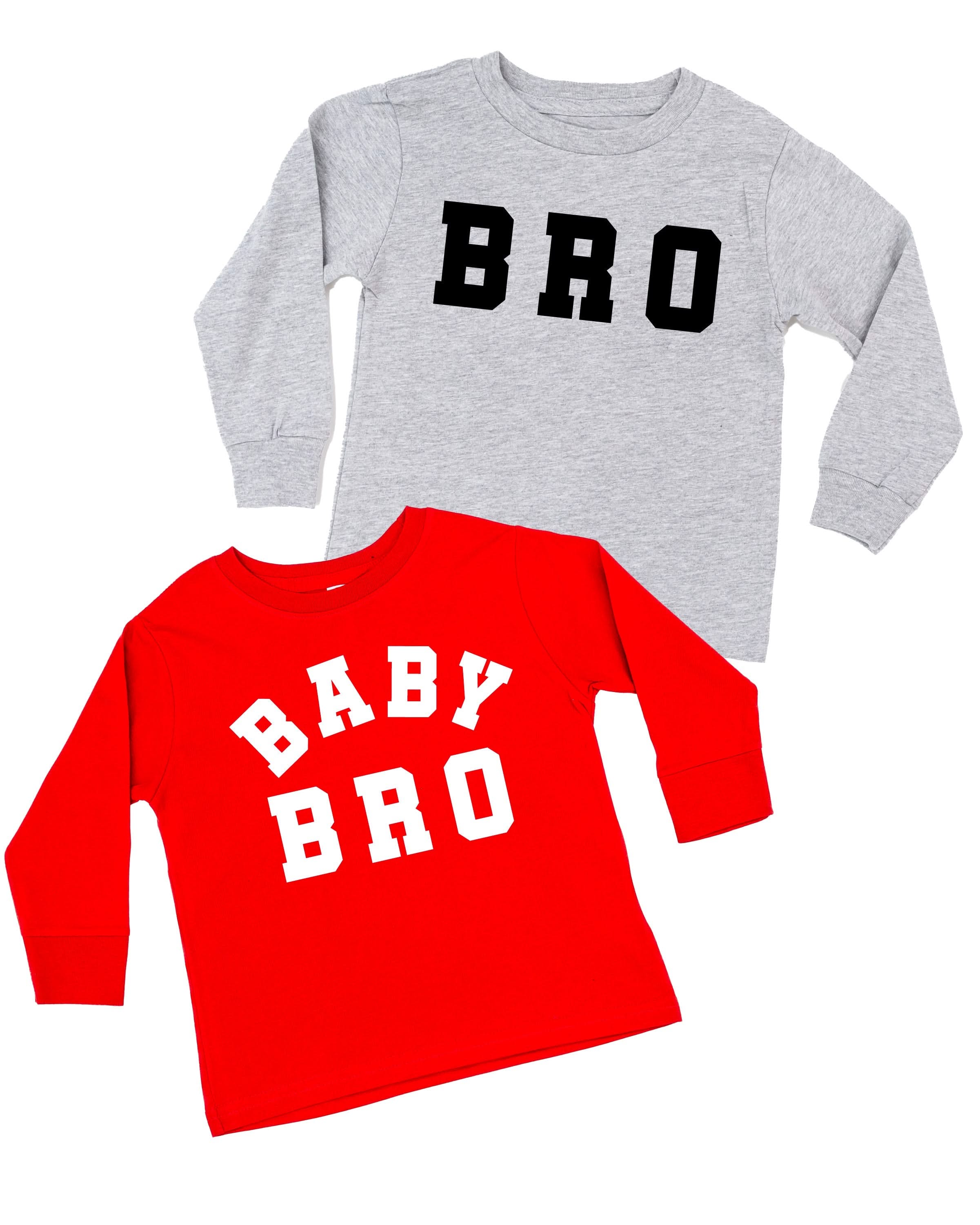Varsity 'Bro' Sibling Tees - (Choose Your Role) - Child Long Sleeve Tee Little Mama Shirt Shop