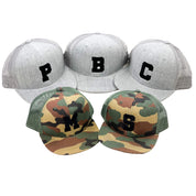 Varsity initial - Child Flat Brimmed Hat w/ Mesh Back Little Mama Shirt Shop