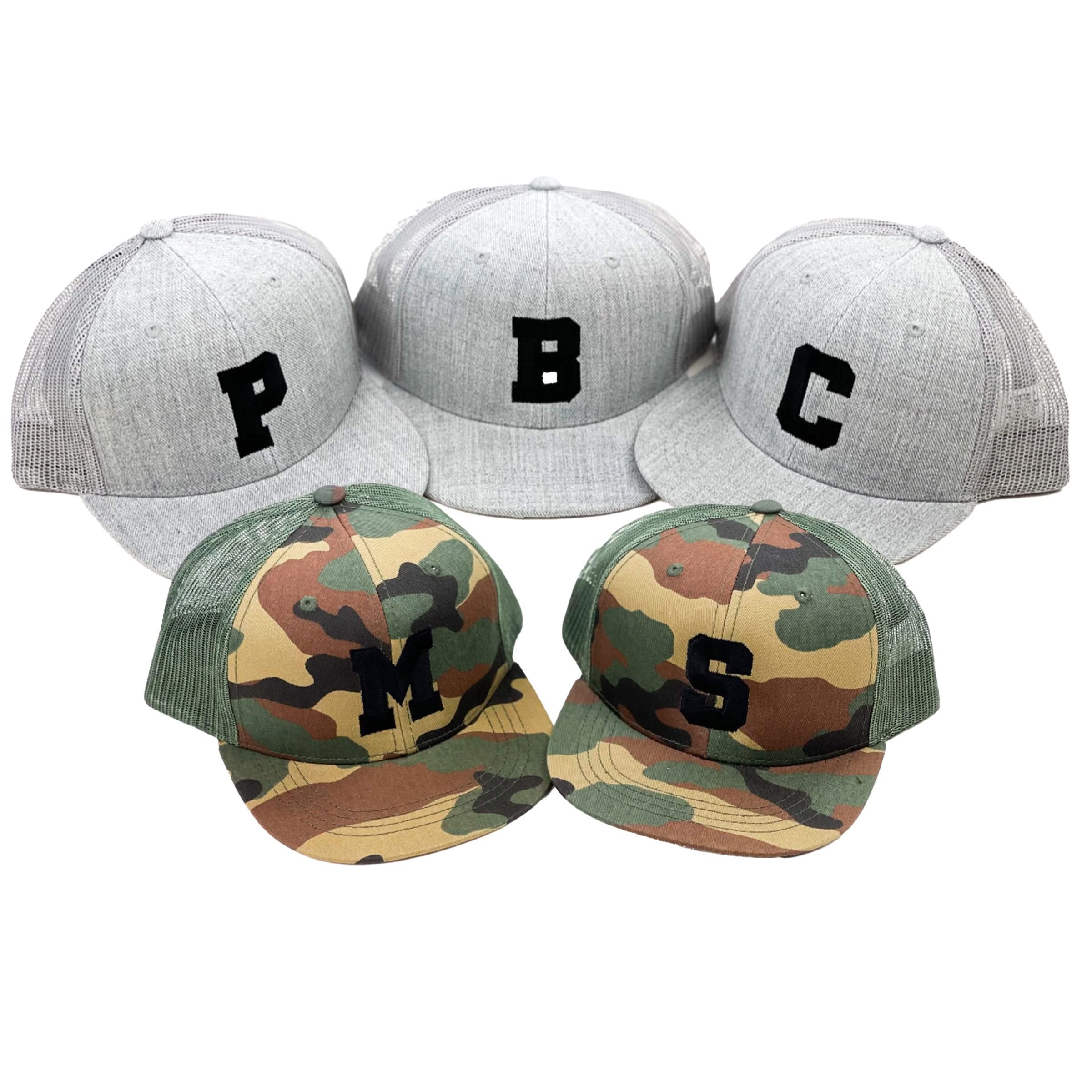 Varsity initial - Child Flat Brimmed Hat w/ Mesh Back Little Mama Shirt Shop