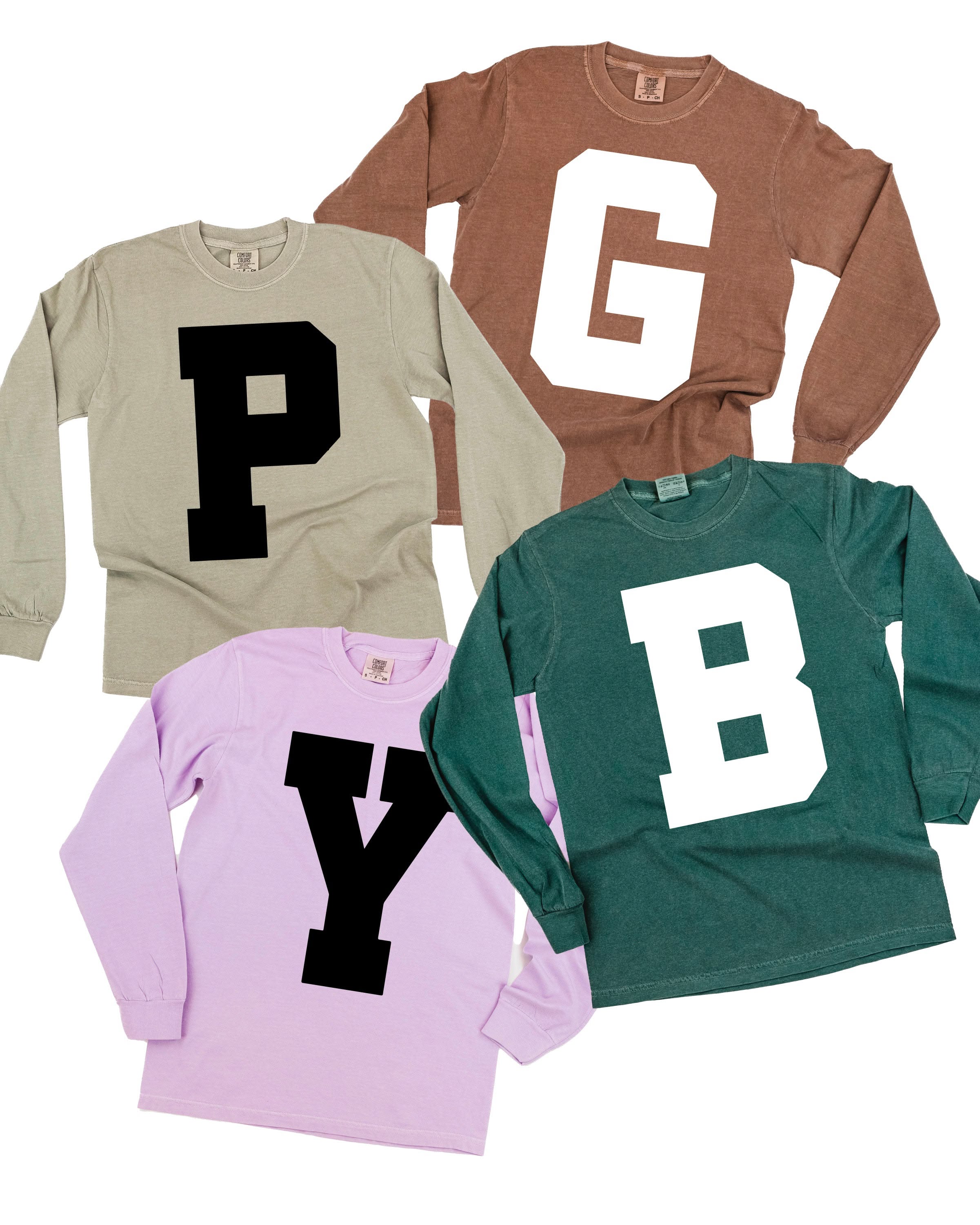 Varsity Initials - LONG SLEEVE Comfort Colors Tee Little Mama Shirt Shop