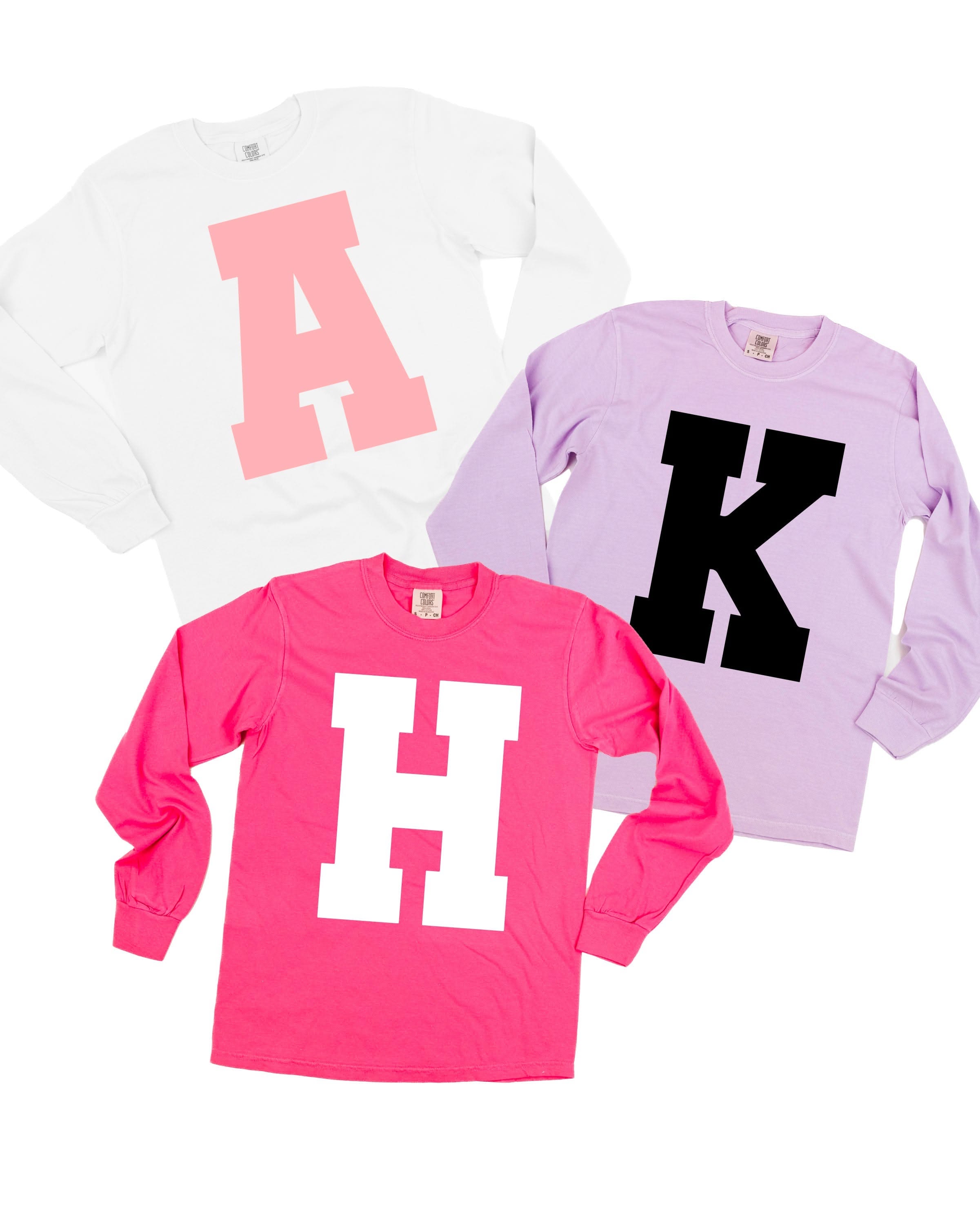 Varsity Initials - LONG SLEEVE Comfort Colors Tee Little Mama Shirt Shop