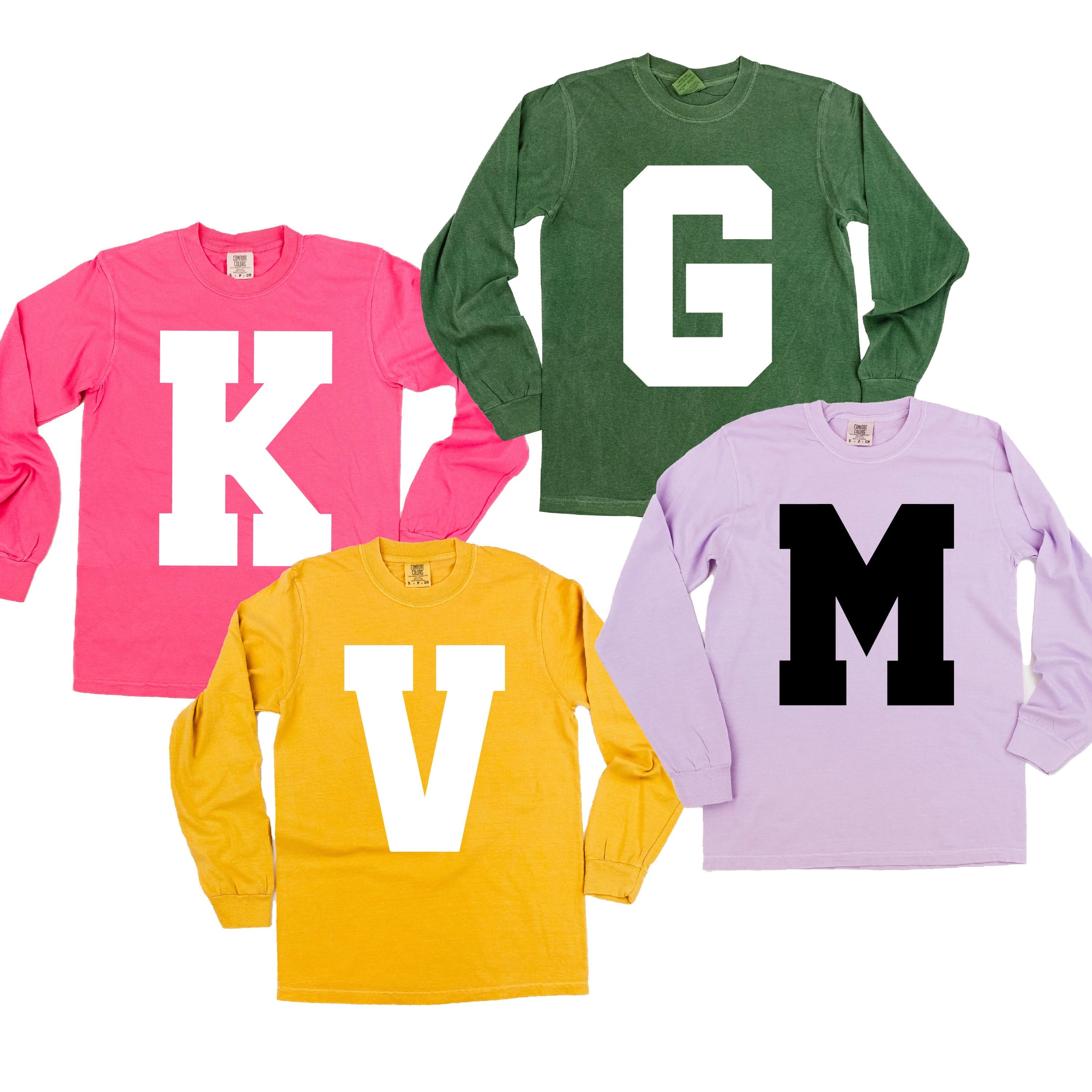 Varsity Initials - LONG SLEEVE Comfort Colors Tee Little Mama Shirt Shop