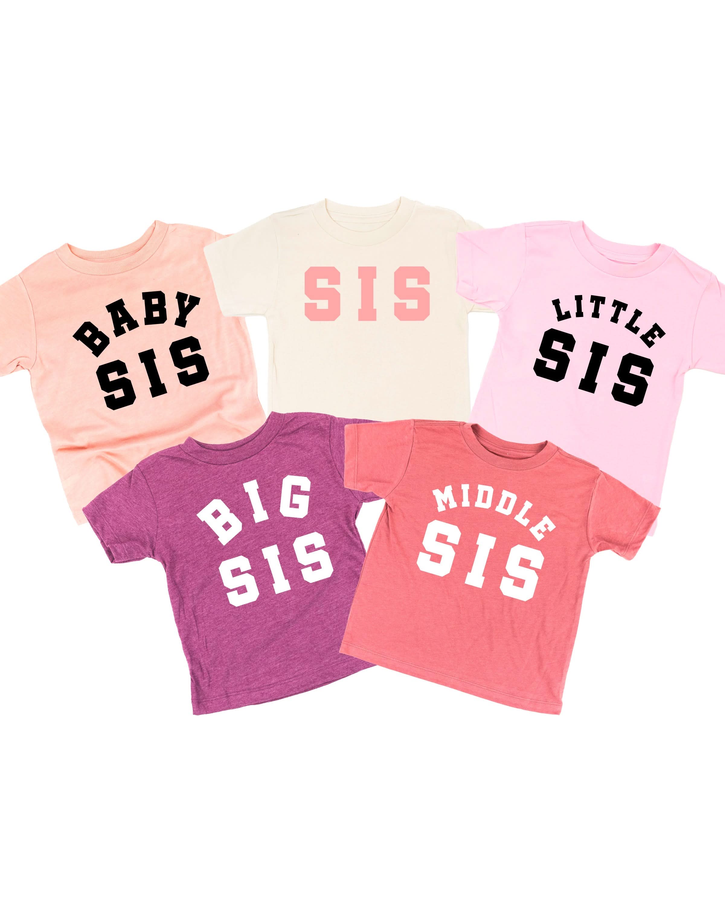 Varsity 'Sis' Sibling Tees - (Choose Your Role) - Child Tee Little Mama Shirt Shop