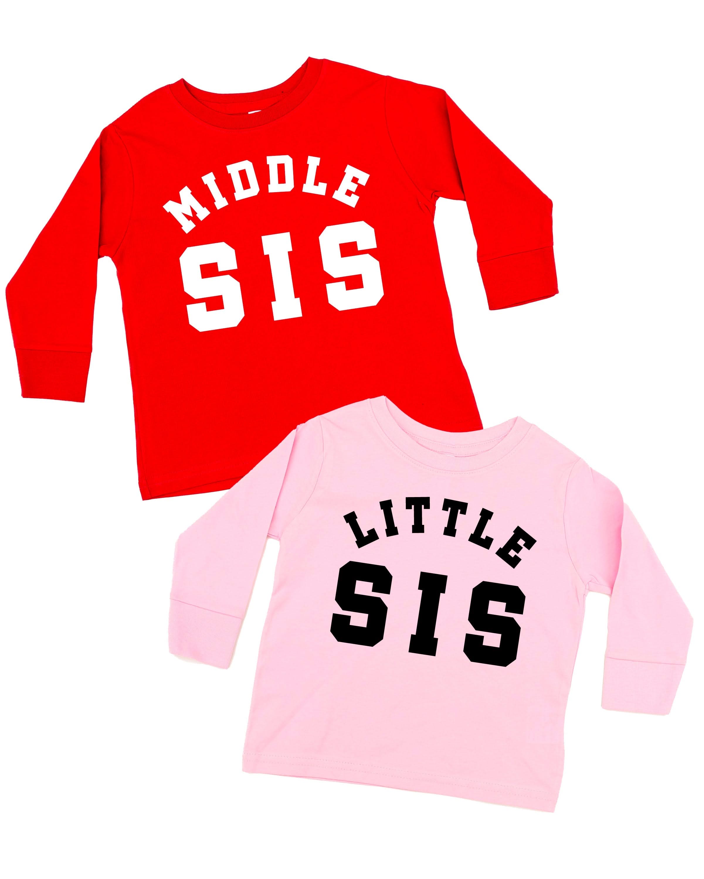Varsity 'Sis' Sibling Tees - (Choose Your Role) - Child Long Sleeve Tee Little Mama Shirt Shop