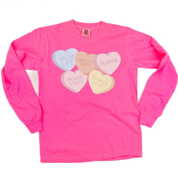 Mom Life - Conversation Hearts - LONG SLEEVE Comfort Colors Tee