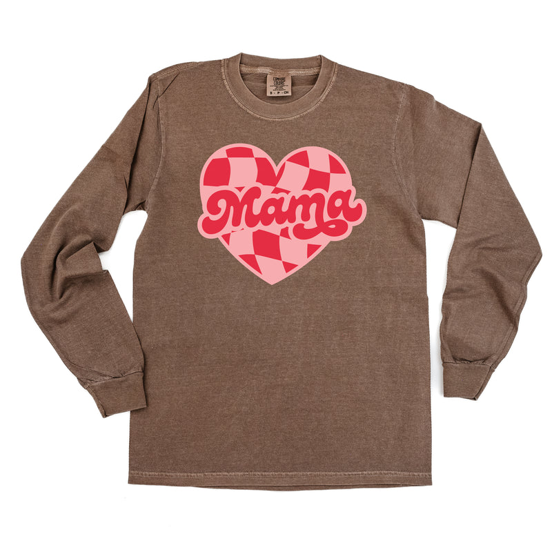 Mama - Pink & Red Checker Heart - LONG SLEEVE Comfort Colors Tee