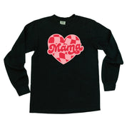 Mama - Pink & Red Checker Heart - LONG SLEEVE Comfort Colors Tee Little Mama Shirt Shop
