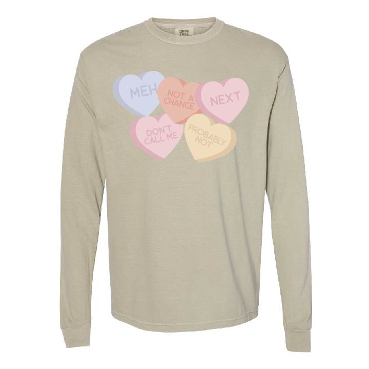 Meh - Conversation Hearts - LONG SLEEVE Comfort Colors Tee