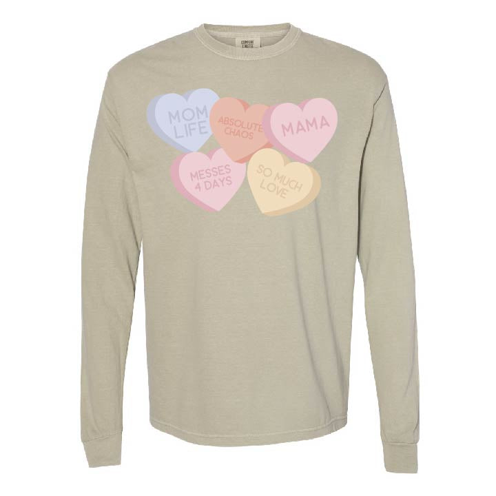 Mom Life - Conversation Hearts - LONG SLEEVE Comfort Colors Tee