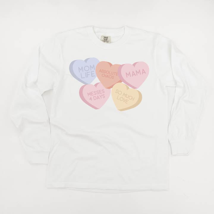 Mom Life - Conversation Hearts - LONG SLEEVE Comfort Colors Tee