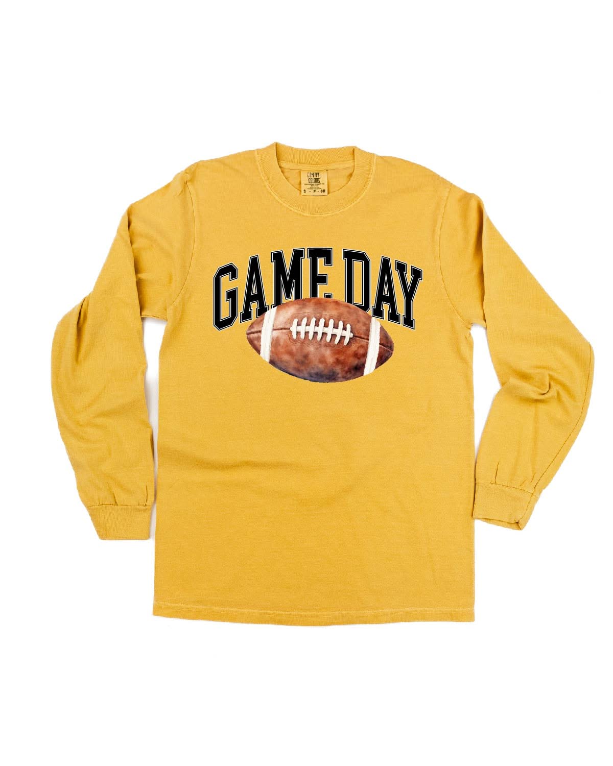 Watercolor Football - Game Day - LONG SLEEVE Comfort Colors Tee Little Mama Shirt Shop