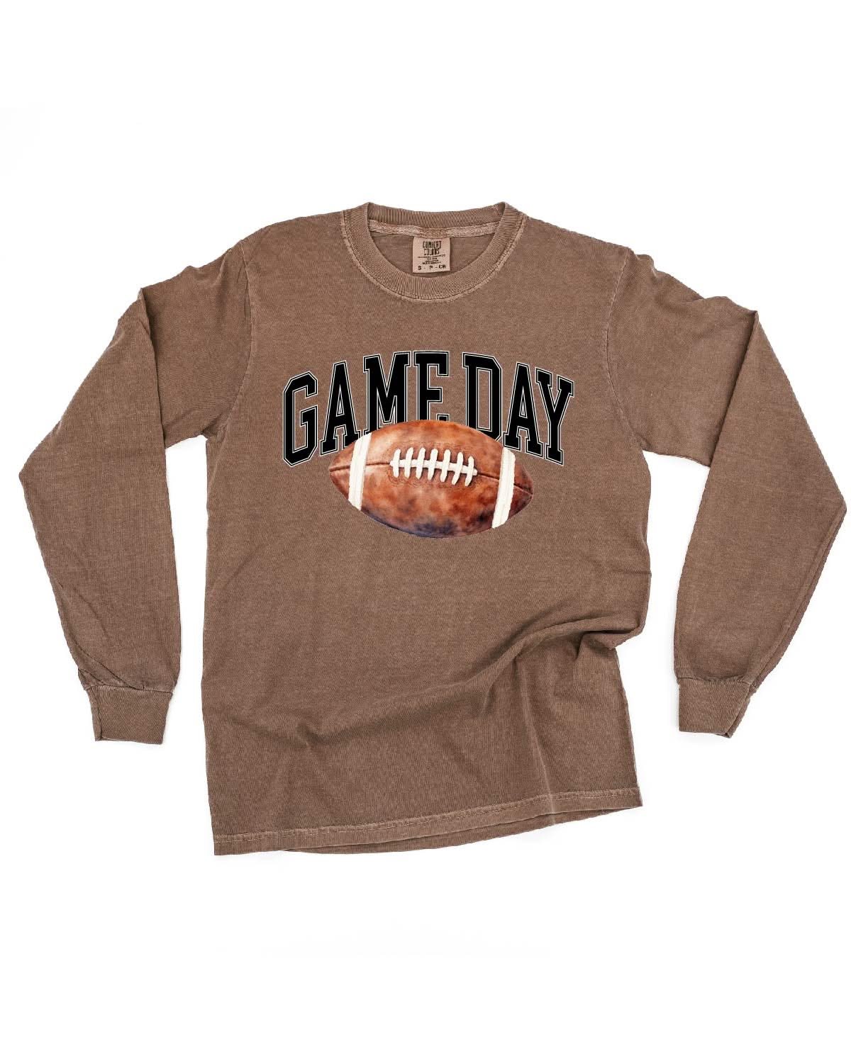 Watercolor Football - Game Day - LONG SLEEVE Comfort Colors Tee Little Mama Shirt Shop