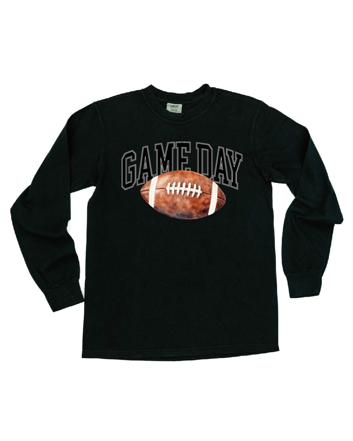 Watercolor Football - Game Day - LONG SLEEVE Comfort Colors Tee Little Mama Shirt Shop