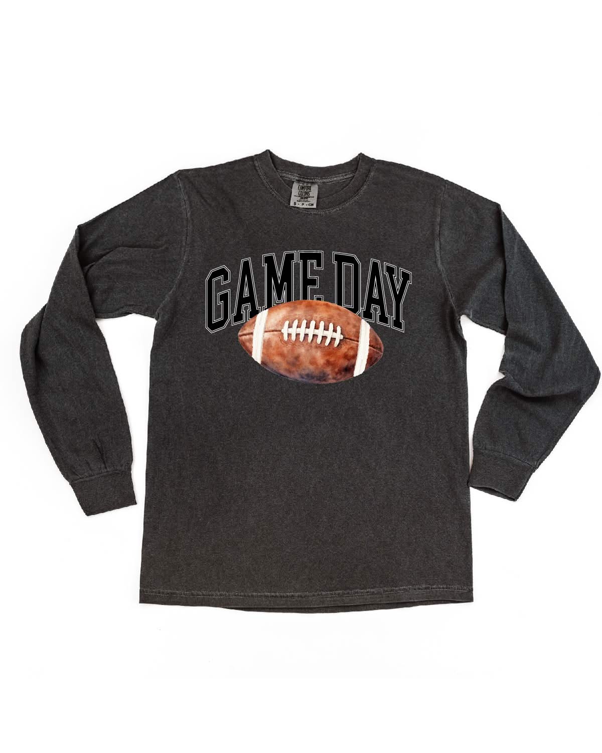 Watercolor Football - Game Day - LONG SLEEVE Comfort Colors Tee Little Mama Shirt Shop