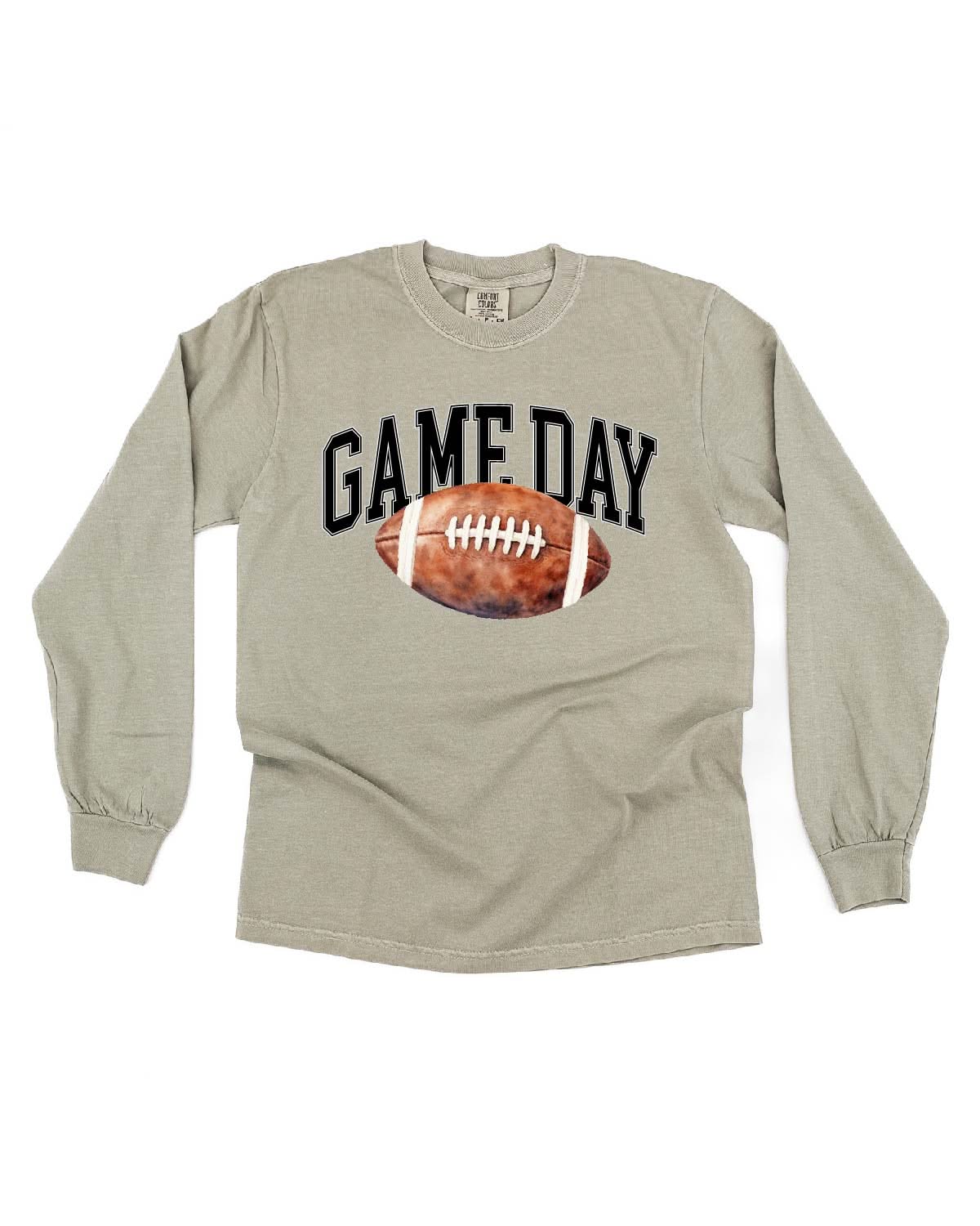Watercolor Football - Game Day - LONG SLEEVE Comfort Colors Tee Little Mama Shirt Shop