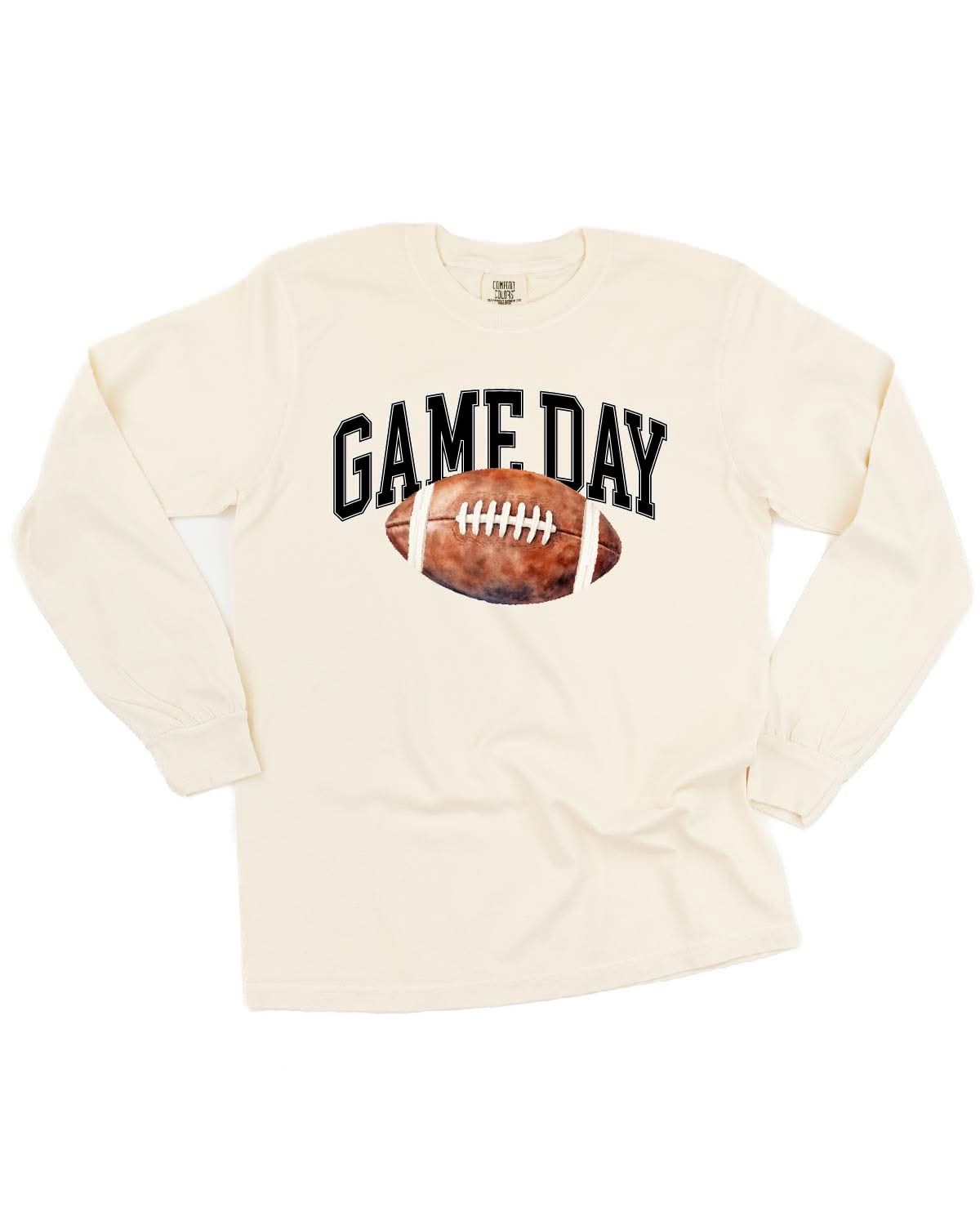 Watercolor Football - Game Day - LONG SLEEVE Comfort Colors Tee Little Mama Shirt Shop