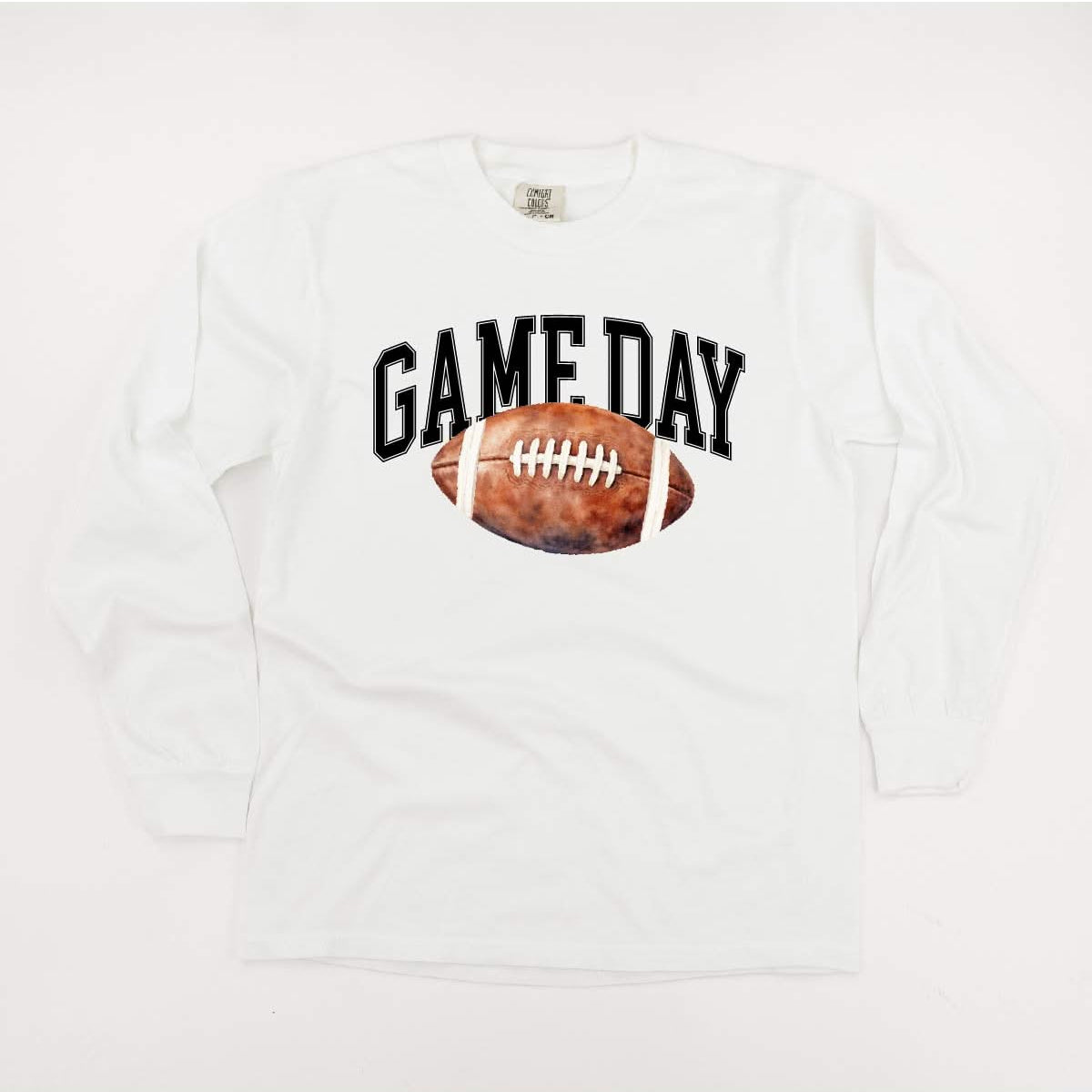 Watercolor Football - Game Day - LONG SLEEVE Comfort Colors Tee Little Mama Shirt Shop