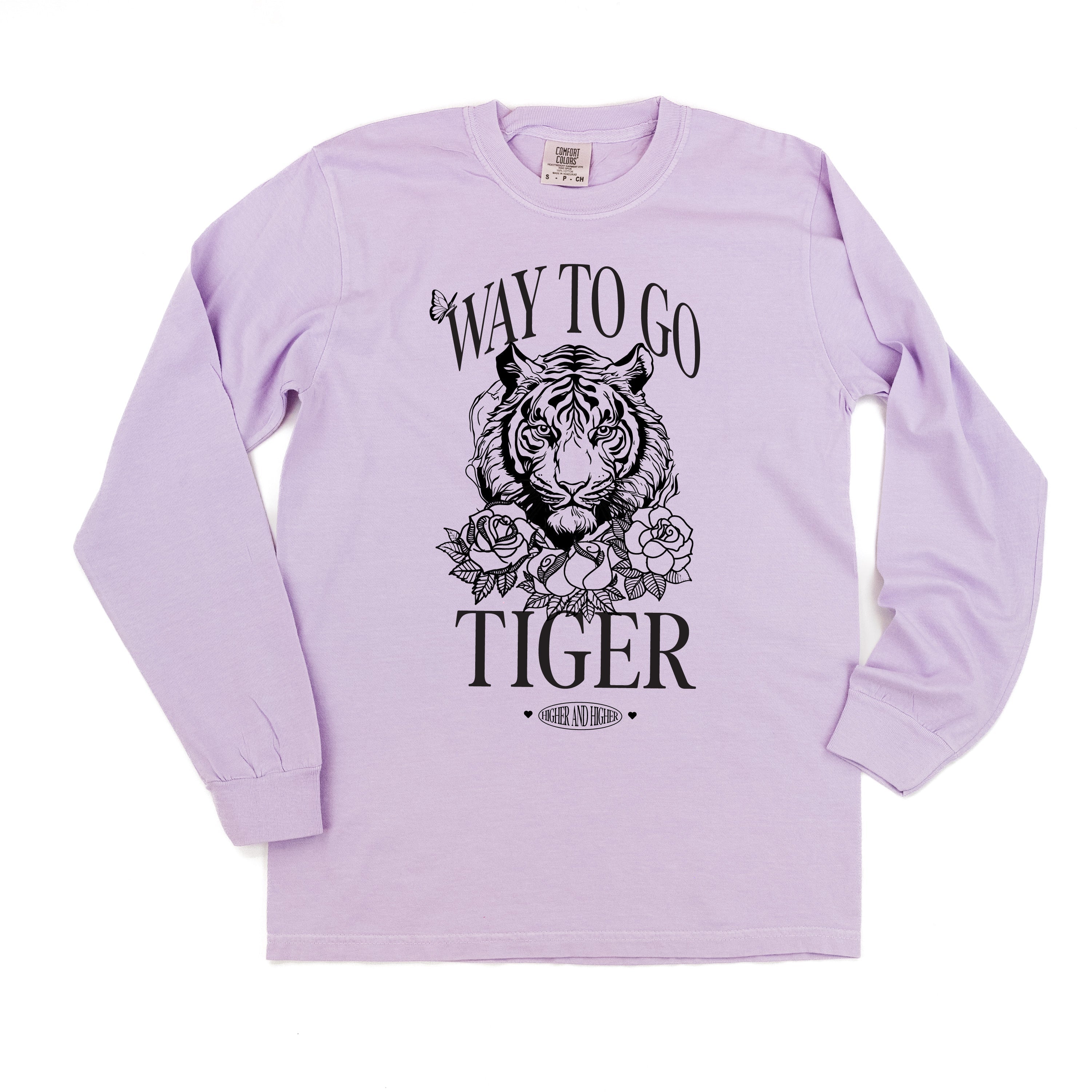 WAY TO GO TIGER - HIGHER AND HIGHER - LONG SLEEVE COMFORT COLORS TEE Little Mama Shirt Shop