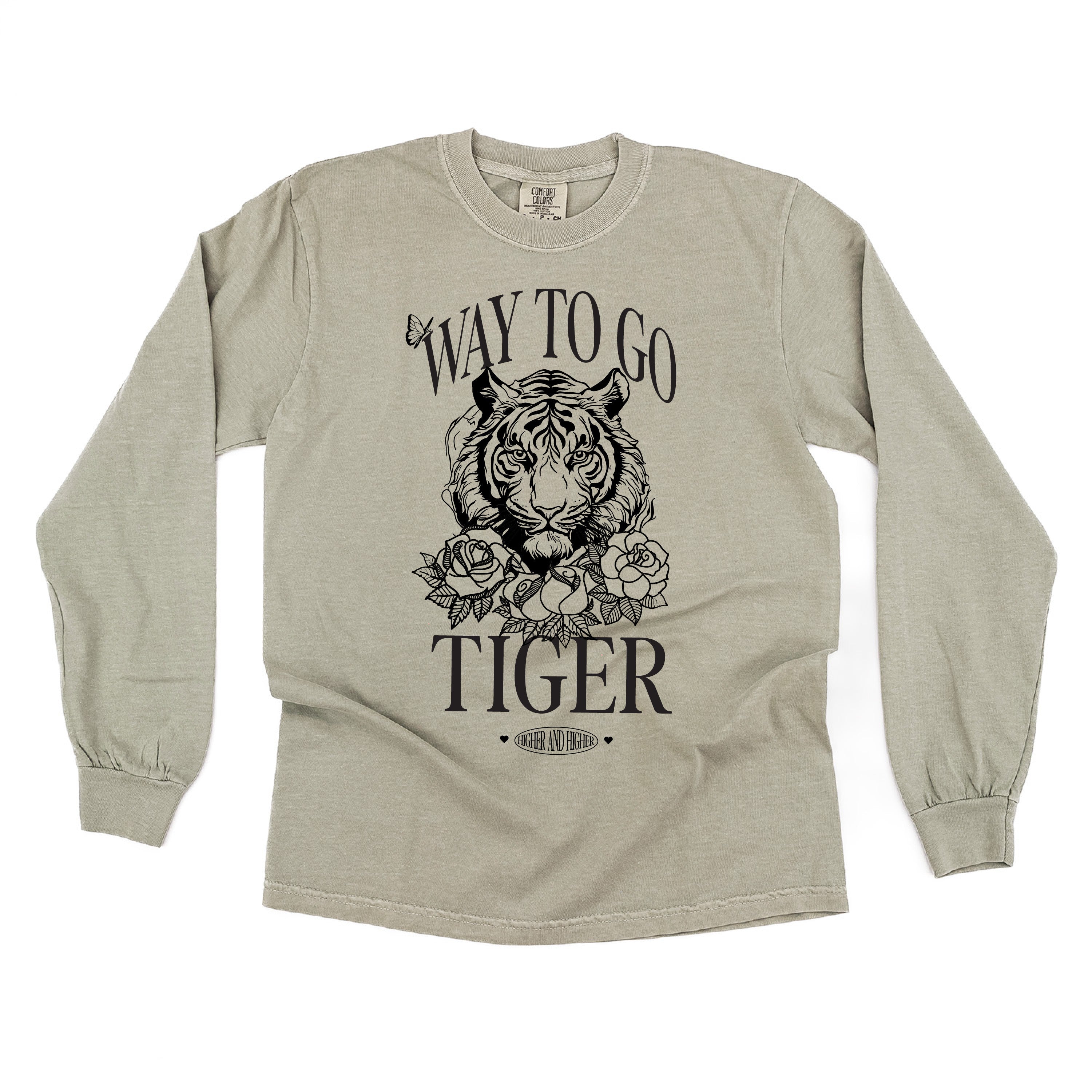 WAY TO GO TIGER - HIGHER AND HIGHER - LONG SLEEVE COMFORT COLORS TEE Little Mama Shirt Shop