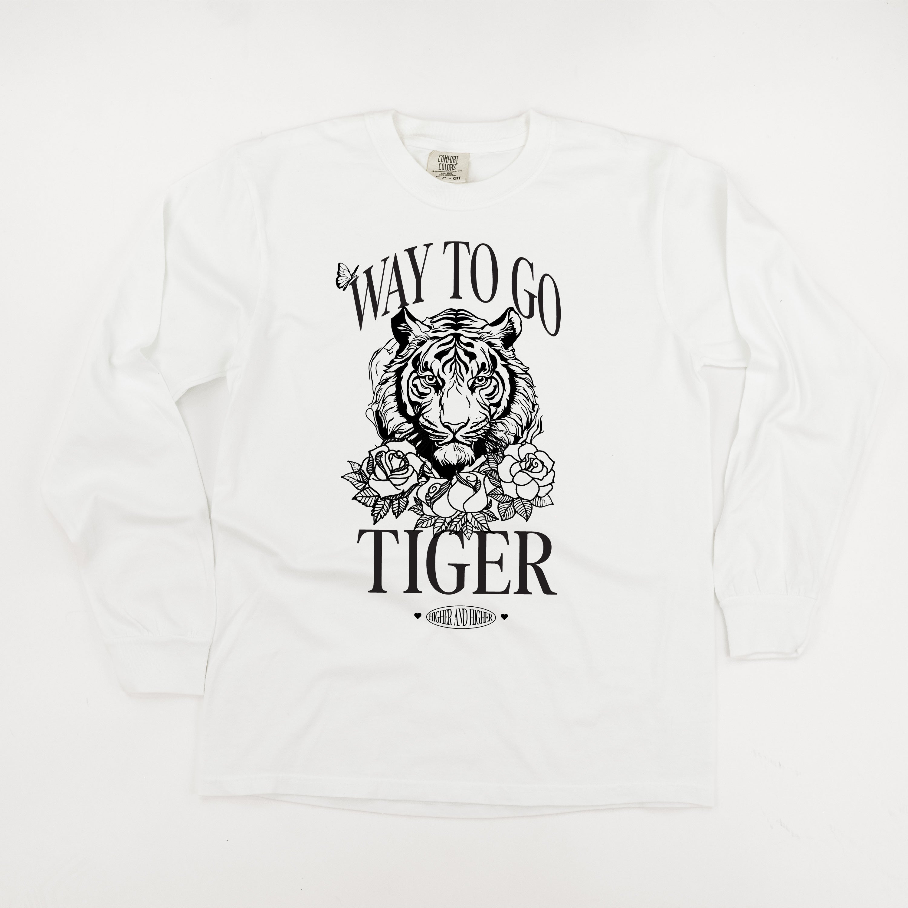 WAY TO GO TIGER - HIGHER AND HIGHER - LONG SLEEVE COMFORT COLORS TEE Little Mama Shirt Shop