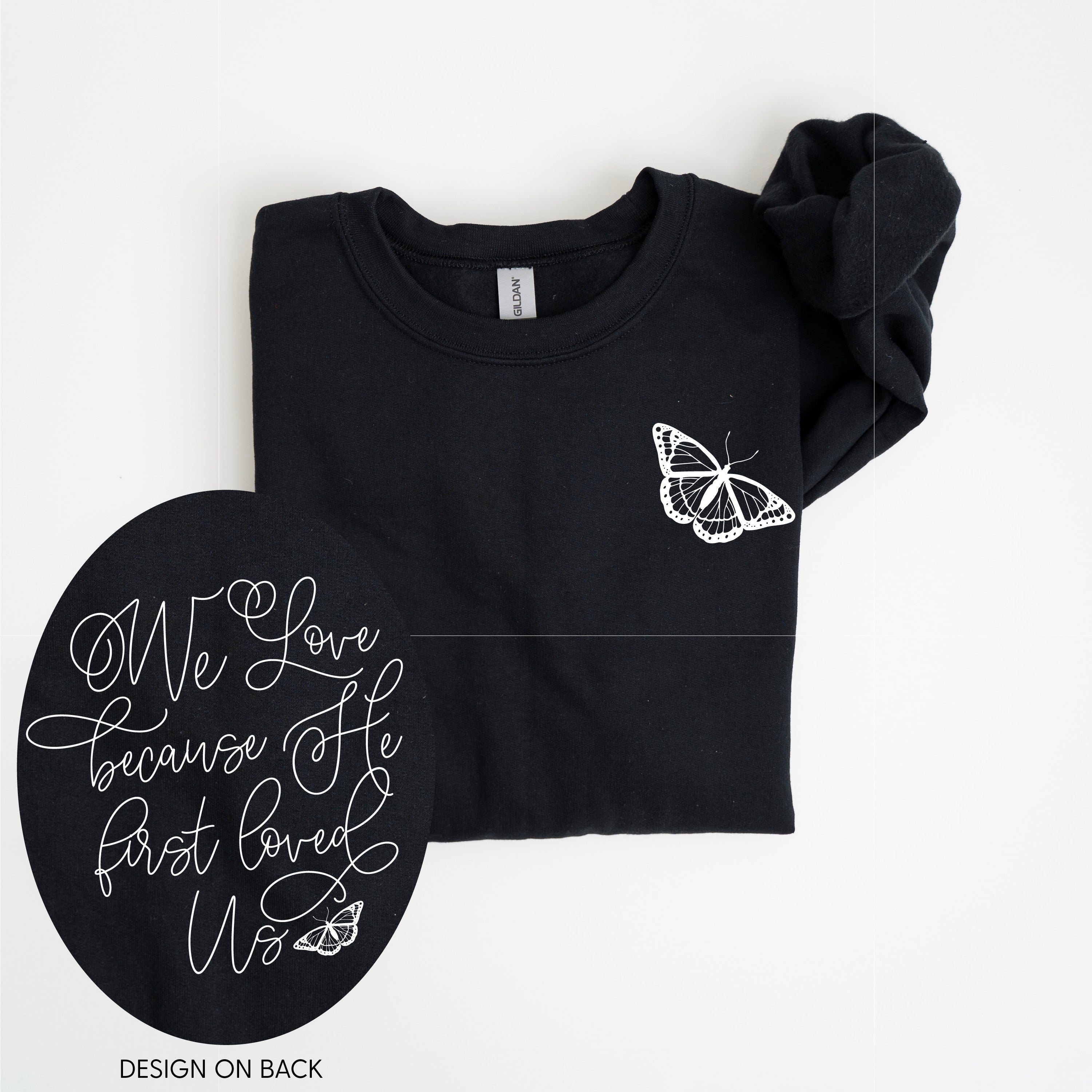 We Love Because He First Loved Us (pf & b) - BASIC Fleece Little Mama Shirt Shop LLC