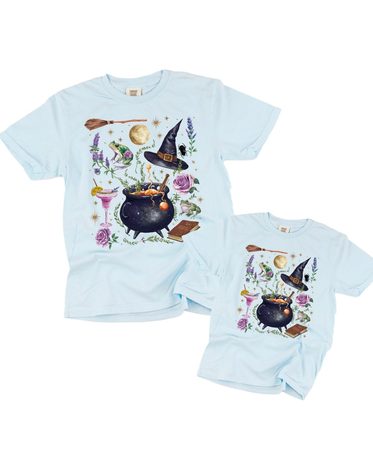 Whimsical Witches Brew - Set of 2 Matching Chambray Comfort Colors Tees Little Mama Shirt Shop