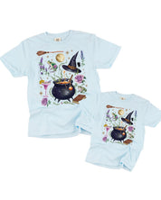 Whimsical Witches Brew - Set of 2 Matching Chambray Comfort Colors Tees Little Mama Shirt Shop