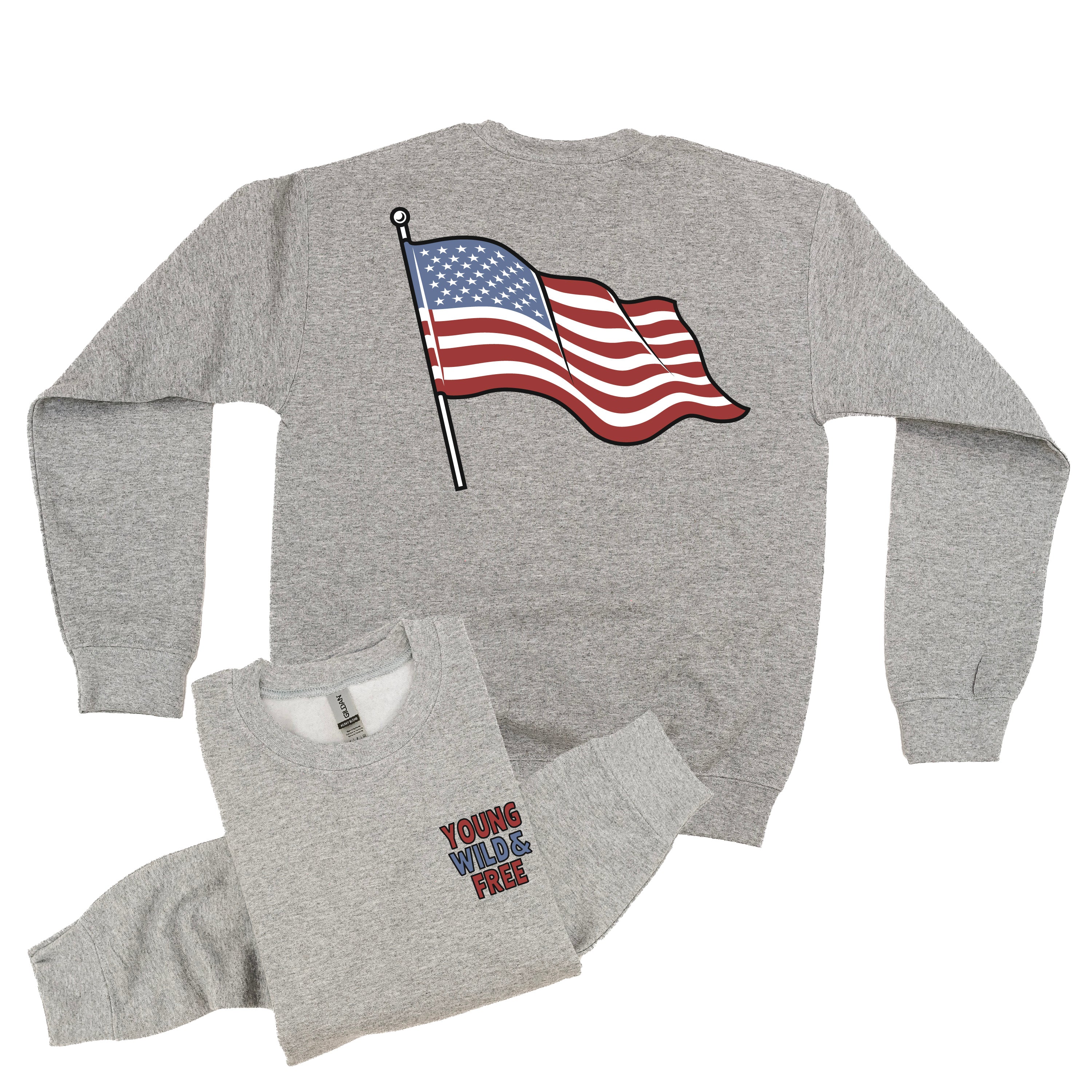 Young Wild & Free - Flag (pf&b) - BASIC Fleece Little Mama Shirt Shop LLC