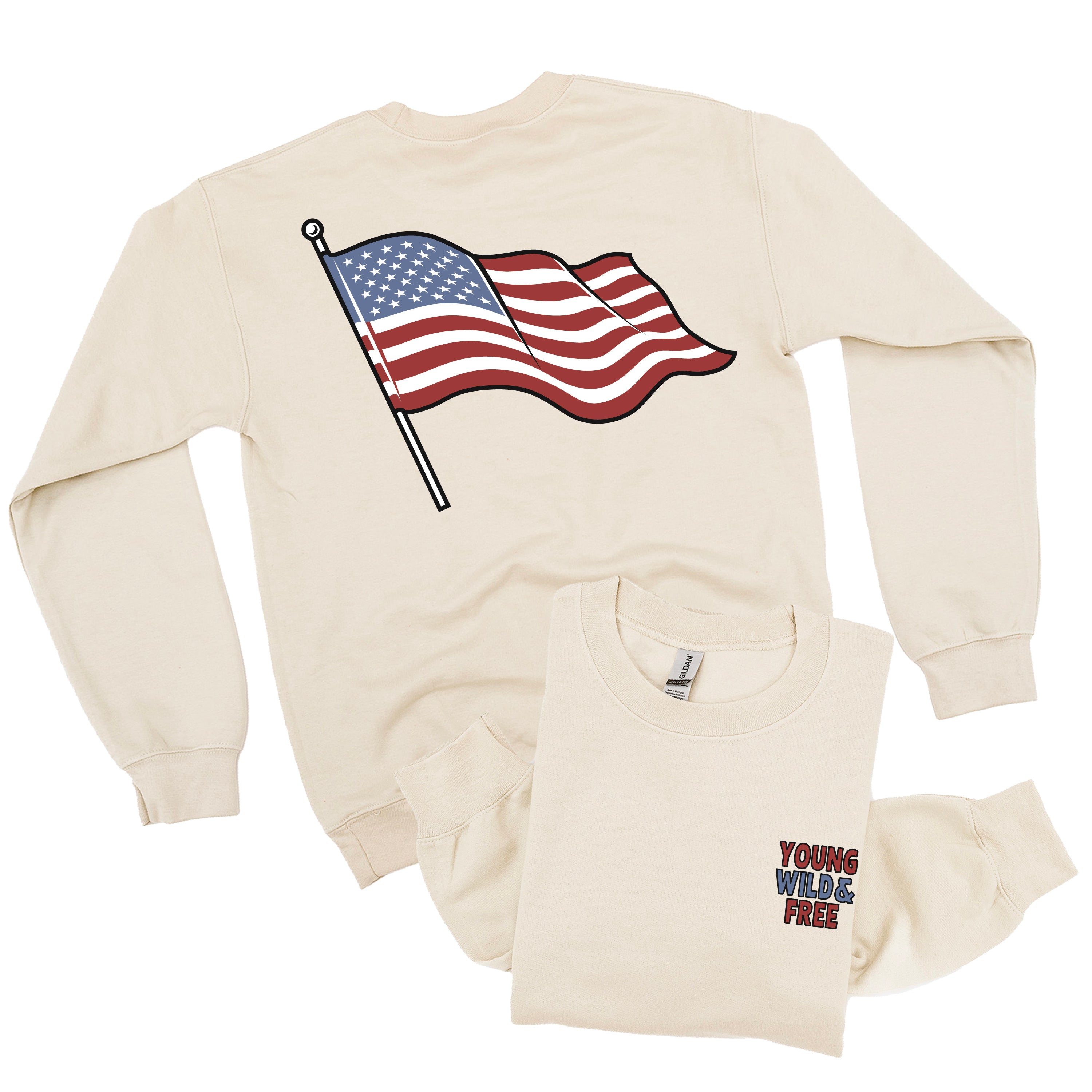 Young Wild & Free - Flag (pf&b) - BASIC Fleece Little Mama Shirt Shop LLC
