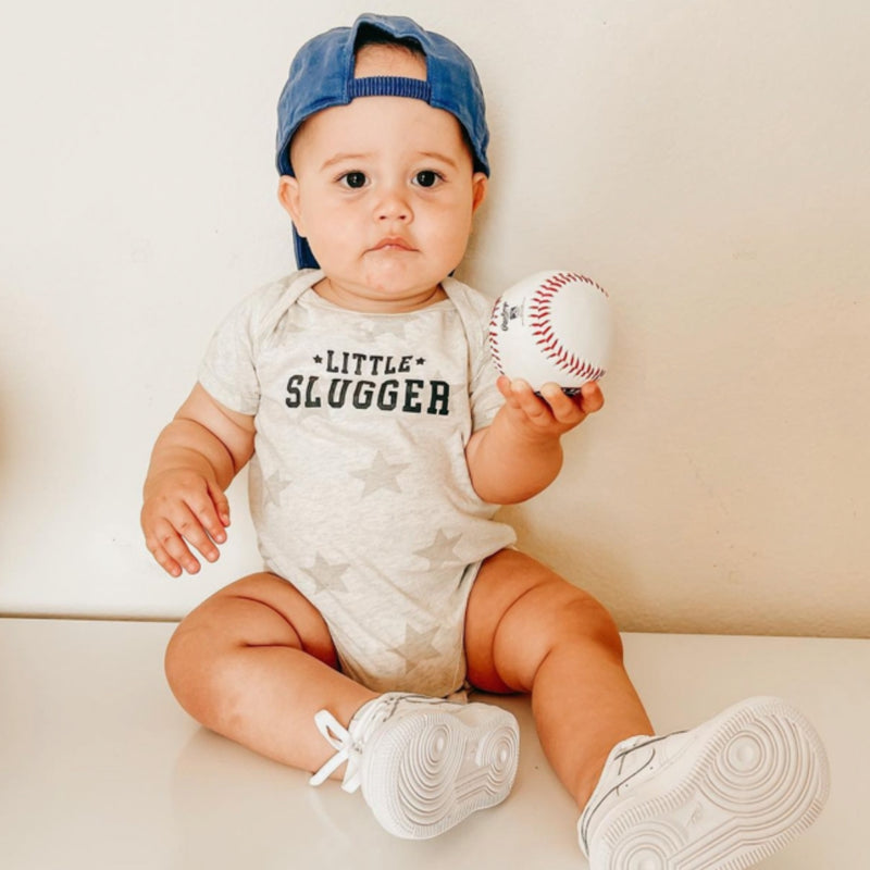 Little Slugger - Baseball Detail on Sleeve - Short Sleeve Child STAR Shirt