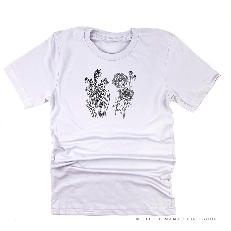 2 ACROSS BIRTH FLOWERS - Build Your Own - Unisex Tee