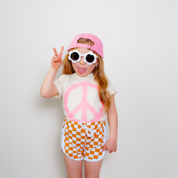 Peace Sign - Full Size Design on Front (Pink) - Short Sleeve Child Shirt