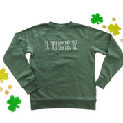 Embroidered Alpine Green PIGMENT Sweatshirt - Outline LUCKY Little Mama Shirt Shop LLC