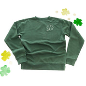 Embroidered Alpine Green PIGMENT Sweatshirt - Outline Shamrock (pocket) Little Mama Shirt Shop LLC