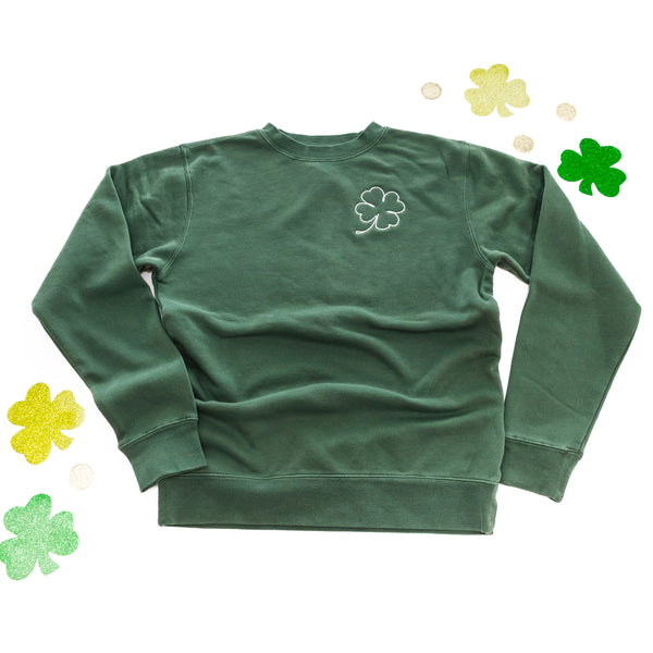 Alpine Green Pigment Sweatshirt - Shamrock Outline - Embroidered Pocket Design