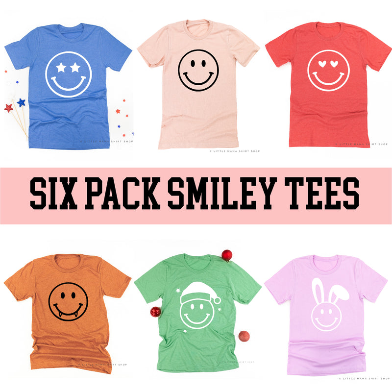 Seasonal Smiley Face ADULT Tees - 6 PACK - Unisex Tee