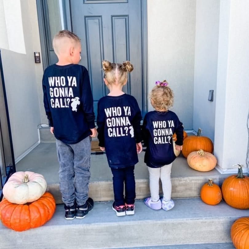 Who Ya Gonna Call? (On Back) - Ghost Buster (On Front) - Long Sleeve Child Shirt Little Mama Shirt Shop