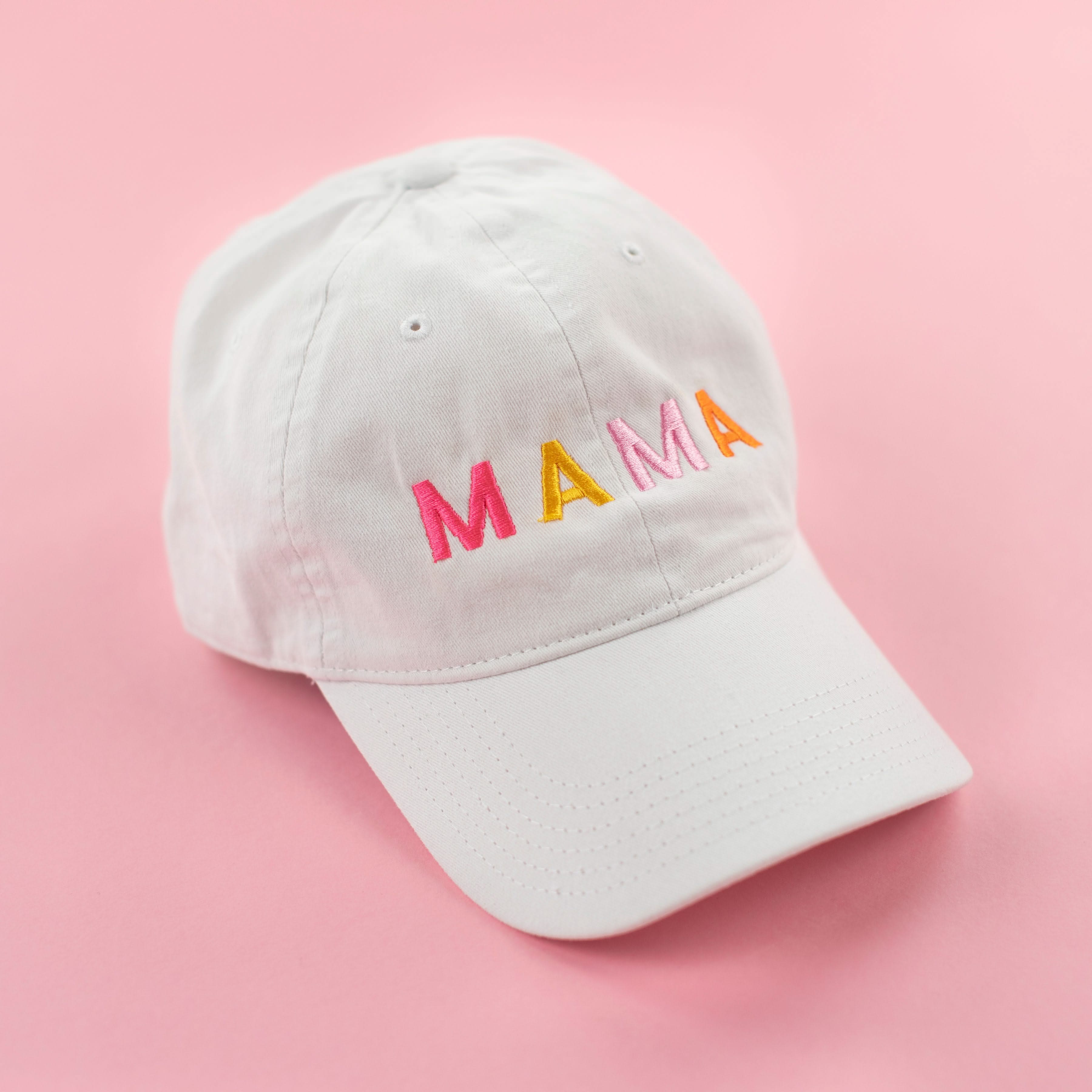 M A M A - WHITE Baseball Cap w/ Multicolor Letters Little Mama Shirt Shop