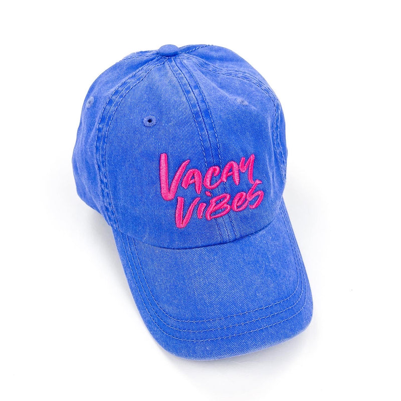 VACAY VIBES - Lakeside Blue w/ Hot Pink - Adult Size Baseball Cap