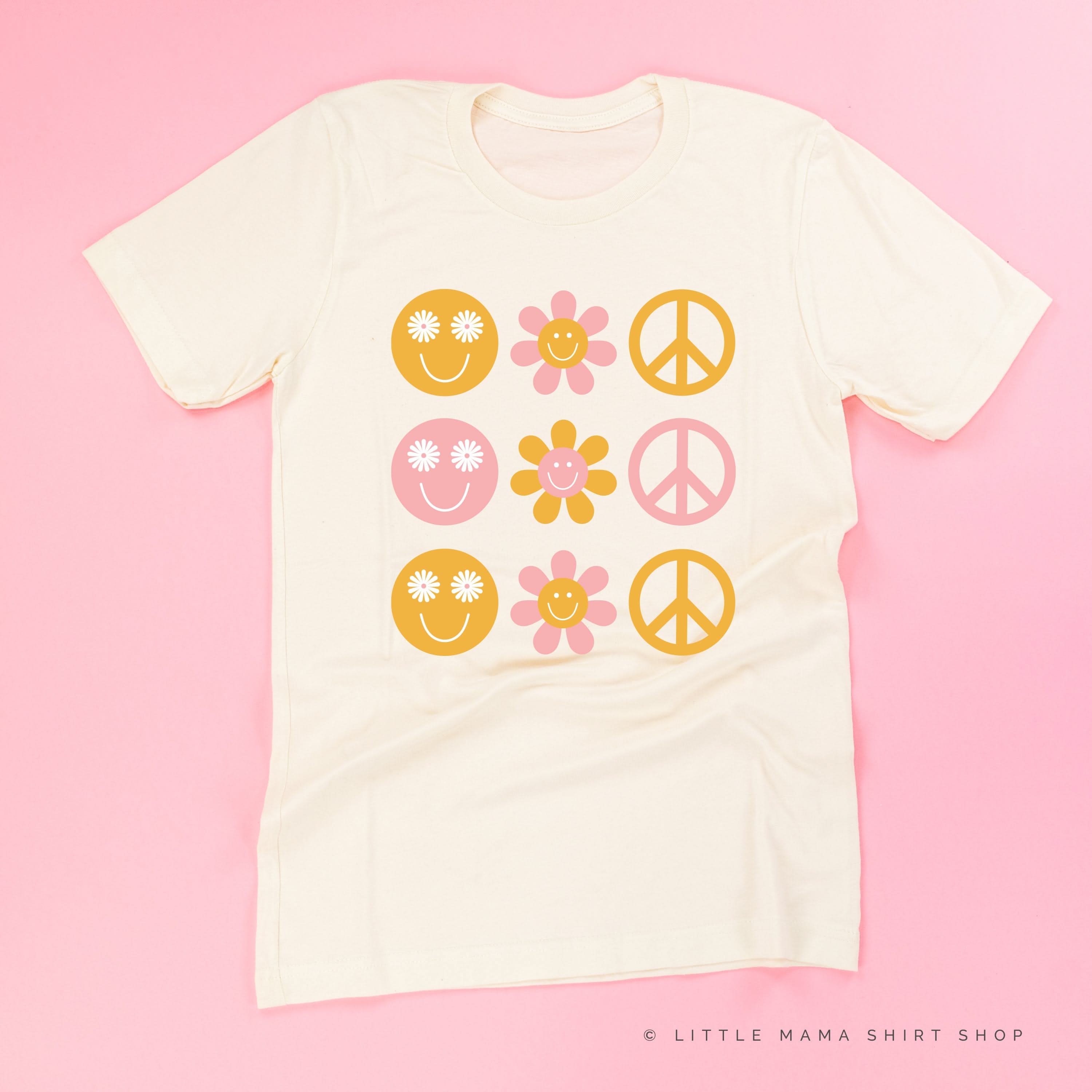3x3 - RETRO HAPPY FLOWERS - Unisex Tee Little Mama Shirt Shop